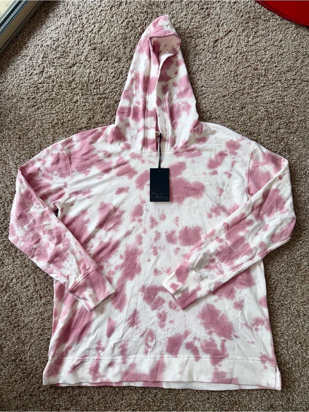 Jane and Delancey Pink and White Tie-Dye Hoodie Sweater